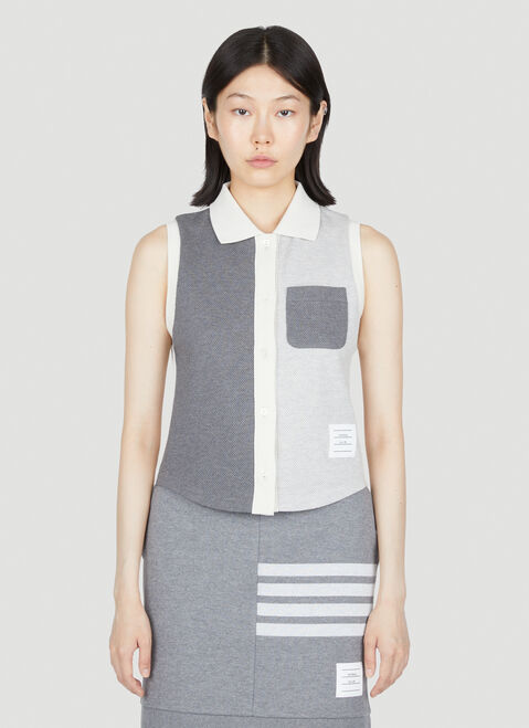 Thom Browne Colour Block Sleeveless Polo Shirt White thb0253021
