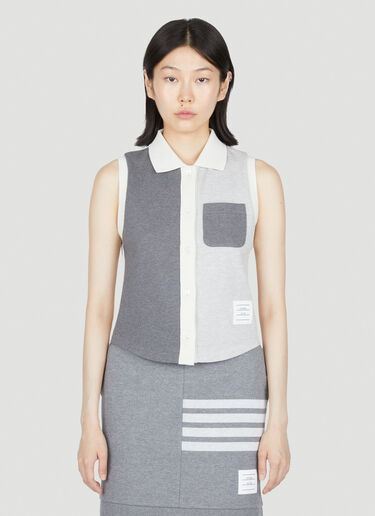 Colour Block Sleeveless Polo Shirt Thom Browne Colour Block Sleeveless Polo Shirt Grey thb0253009
