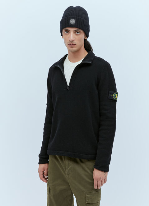 Dries Van Noten Zip-Up Compass Patch Knit Sweater Natural dvn0154026