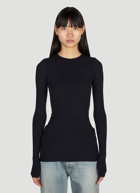 Valentino Logo Print Long Sleeve Top Black val0249009