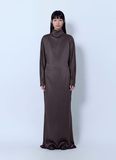 LN-CC® - Max Mara: High-Neck Satin Gown - Dark Brown Max Mara High-Neck Satin Gown Dark Brown max0266215