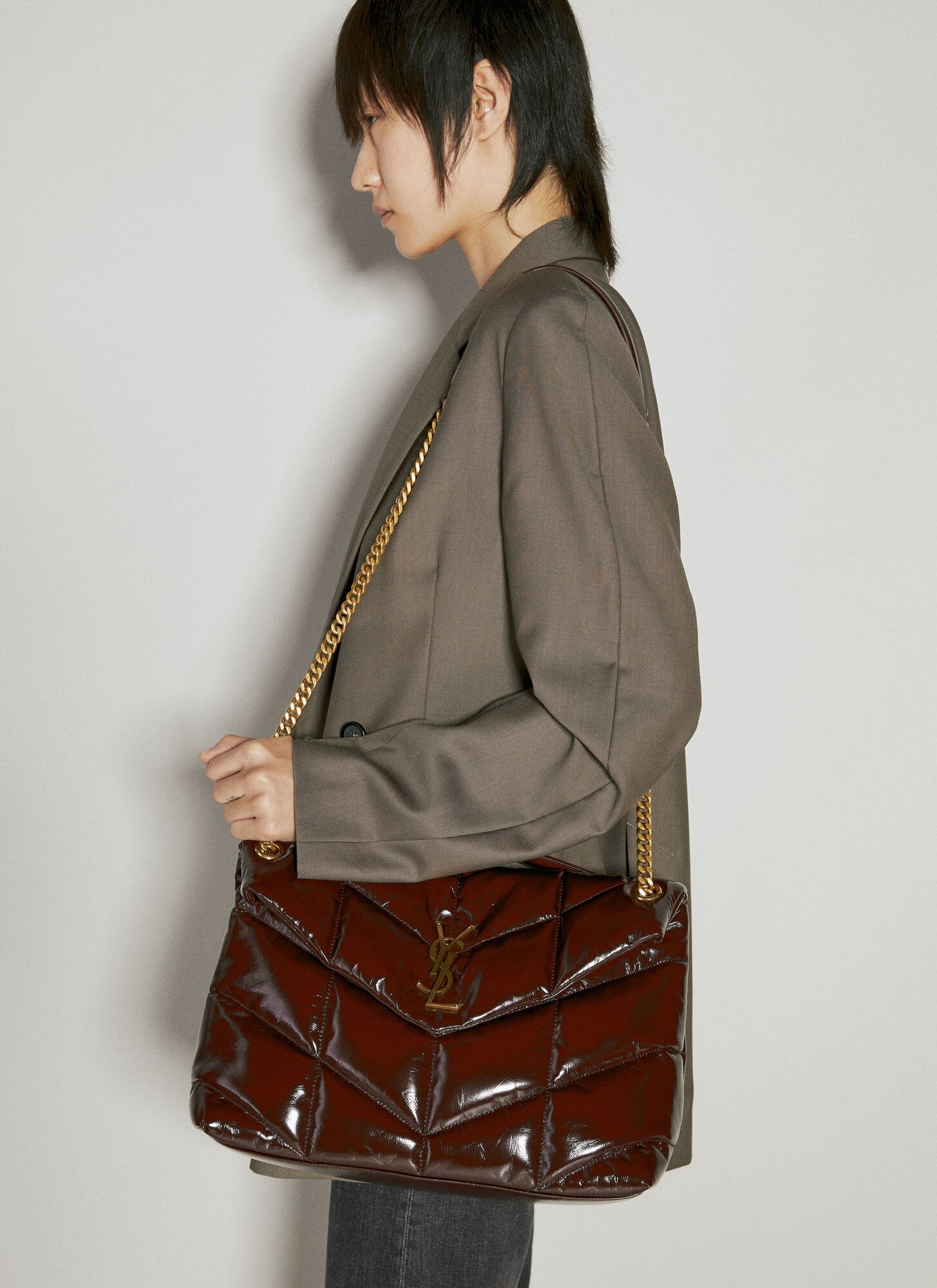Shop Saint Laurent Puffer Medium Shoulder Bag In Brown