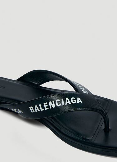 Balenciaga Logo Print Leather Flip Flops Black bal0244015