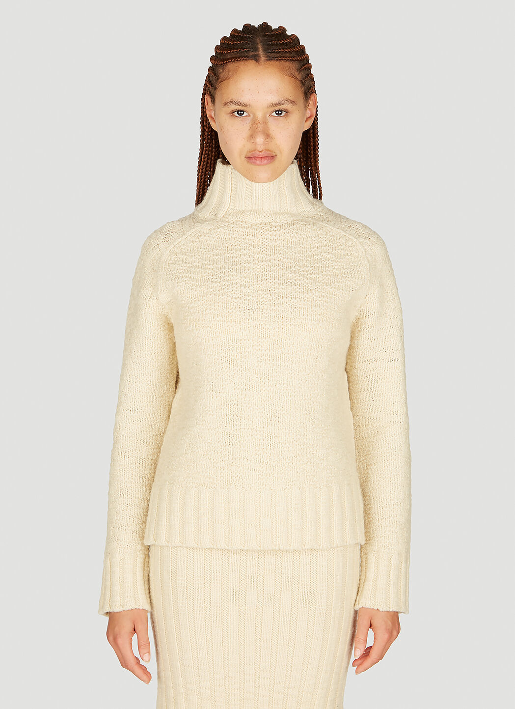 GANNI High neck Textured Knit Sweater Beige gan0254037