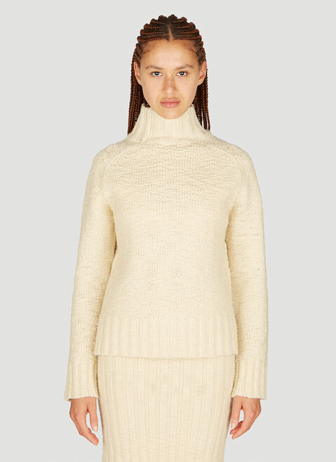 Jil Sander+ High neck Textured Knit Sweater Cream jsp0251010