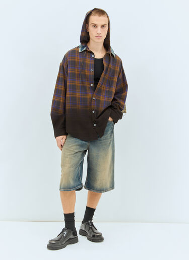 Acne Studios Hooded Button-Up Check Shirt Brown acn0158006