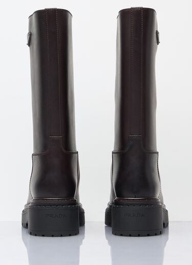Prada 徽标铭牌皮靴 棕色 pra0258035