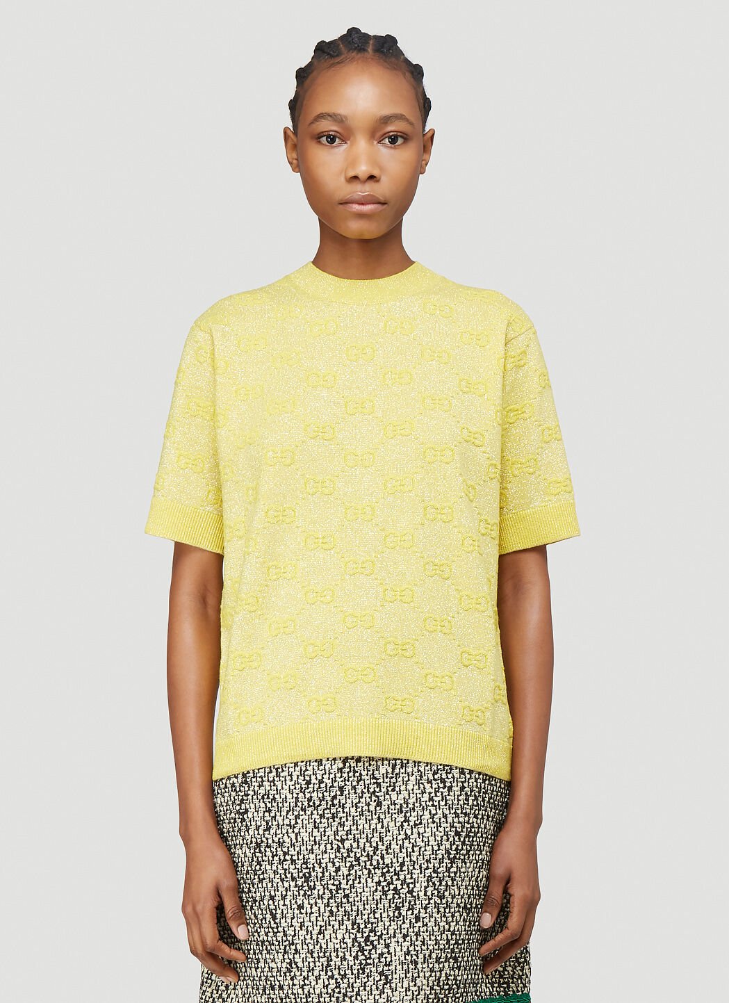 Gucci Interlocking G Metallic Knit Sweater in Yellow LN CC