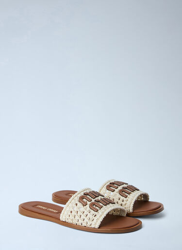 Miu Miu Crochet Slide Sandals Beige miu0264033