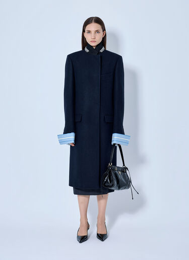 Prada Single-breasted Embroidered Double Wool Coat Blue pra0266027