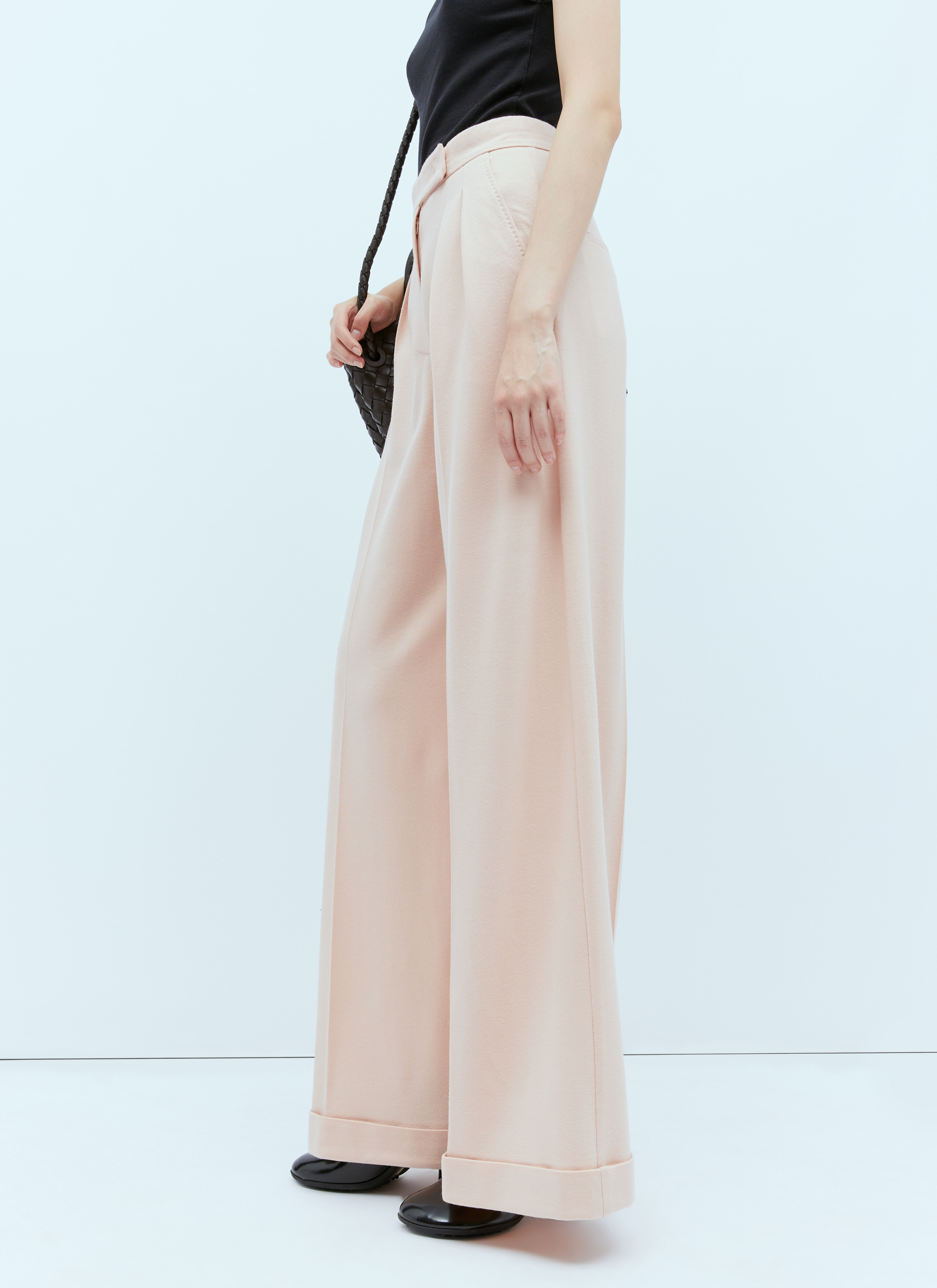 Max Mara Wool Jersey Wide Leg Pants Pink max0254071