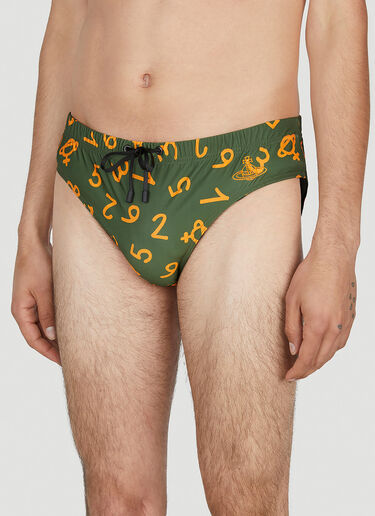 Vivienne Westwood Numerical Print Swim Briefs Green vvw0152005