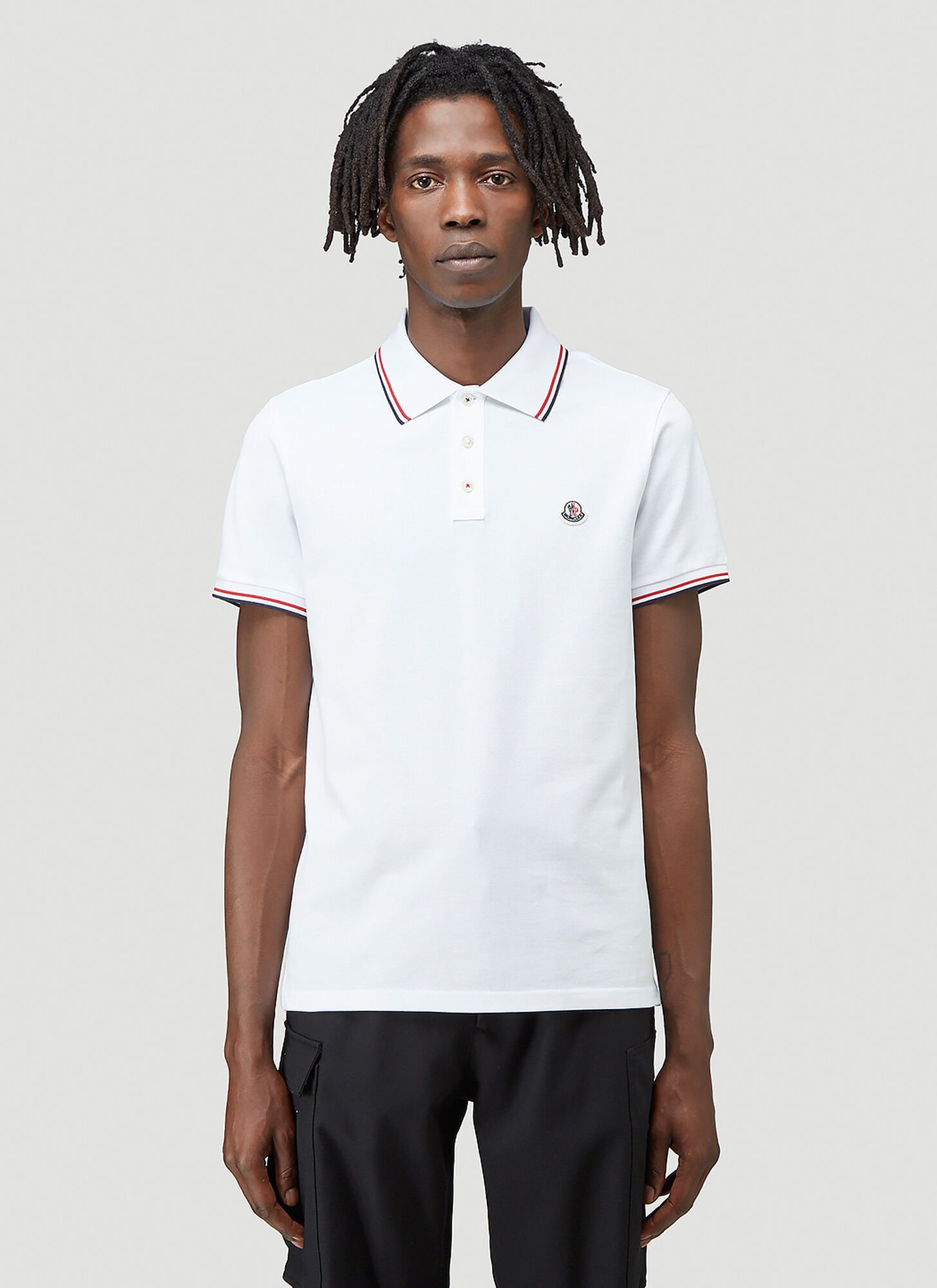 Moncler Classic White Cotton Polo With Signature Tri-color Trim In White