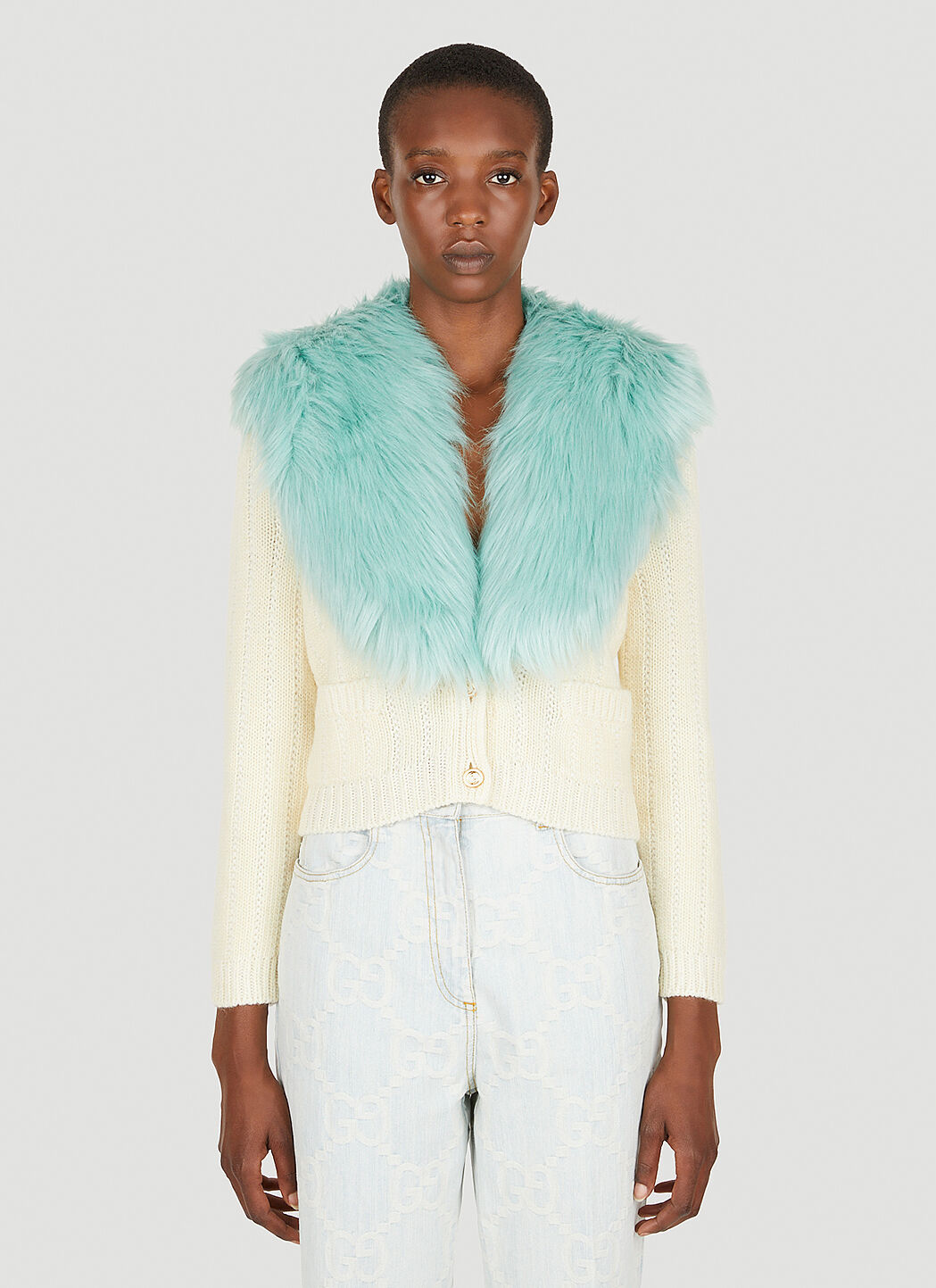 Fur outlet trim cardigan