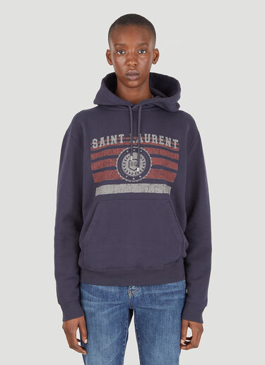 Saint Laurent Logo Print Hooded Sweatshirt Blue sla0245036