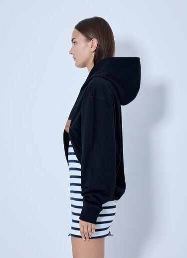 LN-CC® - Jean Paul Gaultier: Cotton Fleece Hoodie With Leather Tag Detail - Black Jean Paul Gaultier Cotton Fleece Hoodie With Leather Tag Detail Black jpg0266004