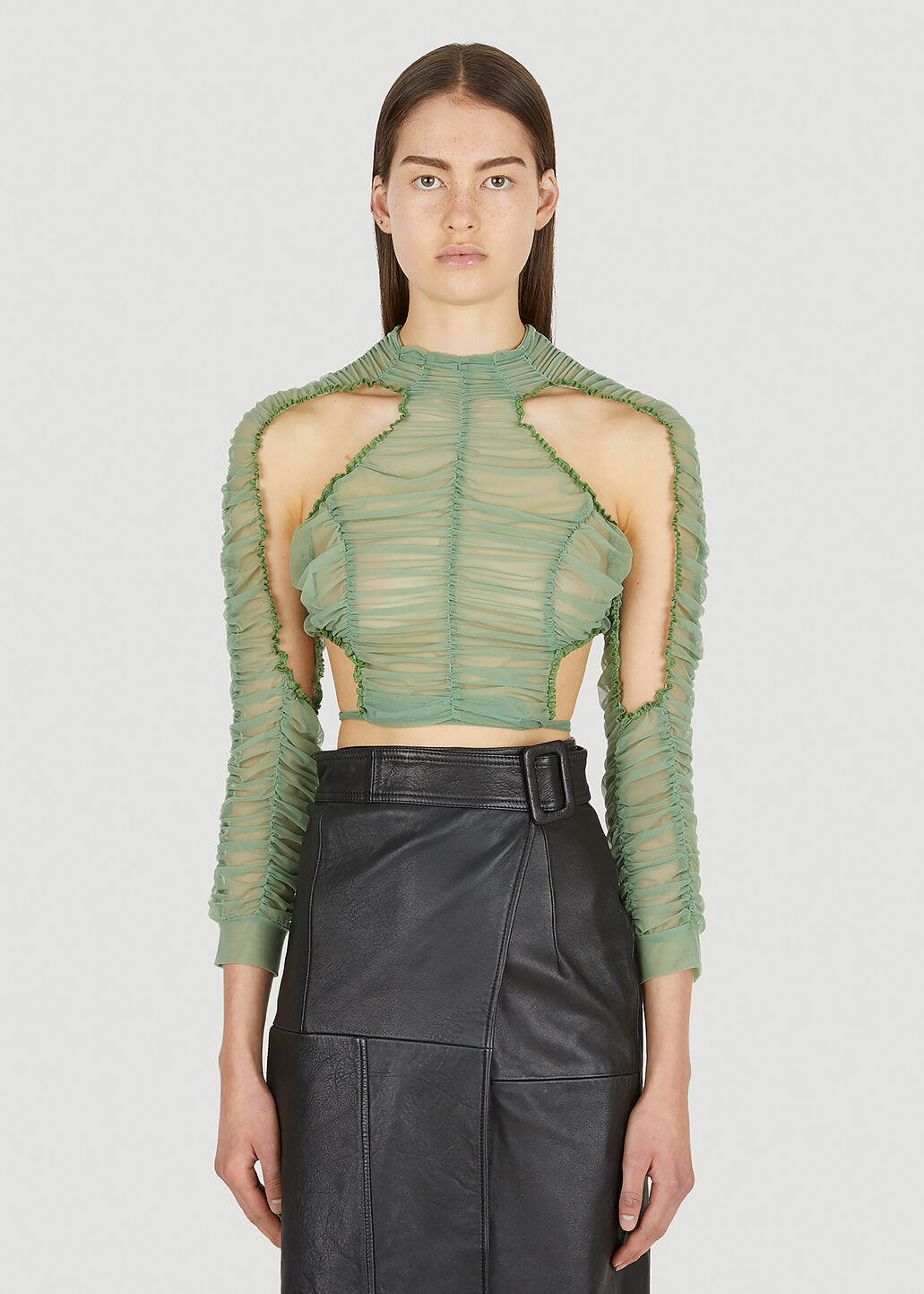 Peephole shoulder sale crop top