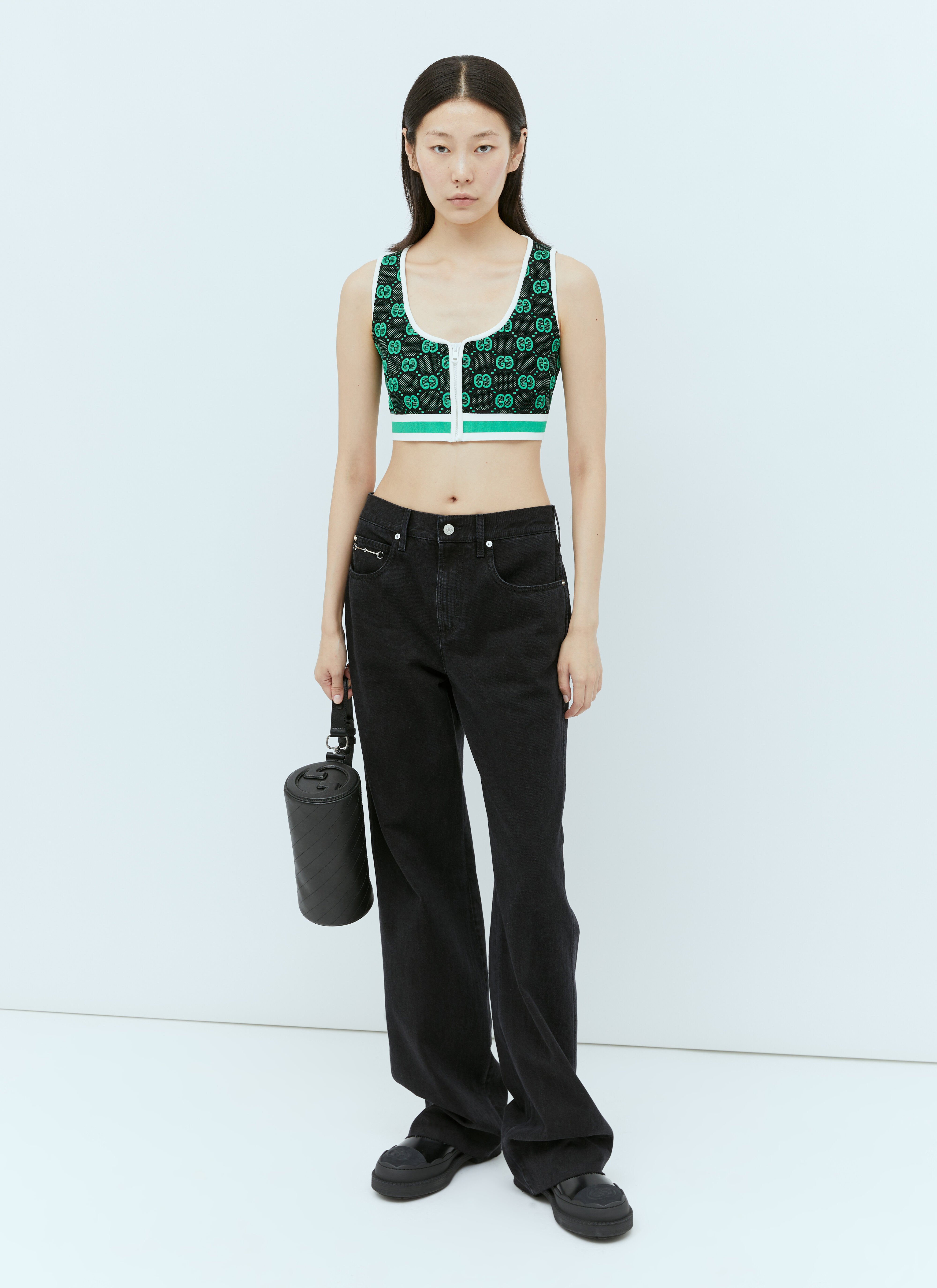 トップス GUCCI Gucci Women's' GG Stretch Zip Jacquard Top in Green | LN-CC®