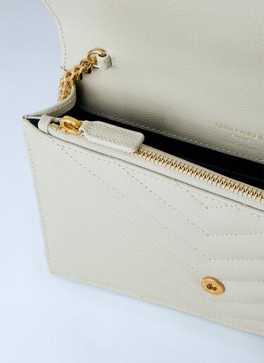 LN-CC® - Saint Laurent: Cassandre Envelope Chain Wallet In Grain De Poudre Leather - White Saint Laurent Cassandre Envelope Chain Wallet In Grain De Poudre Leather White sla0265086