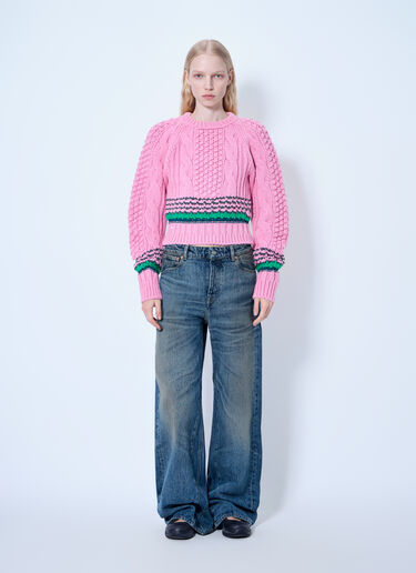 LN-CC® - Lacoste: Runway Striped Textured Wool Sweater - Pink Lacoste Runway Striped Textured Wool Sweater Pink lac0266001