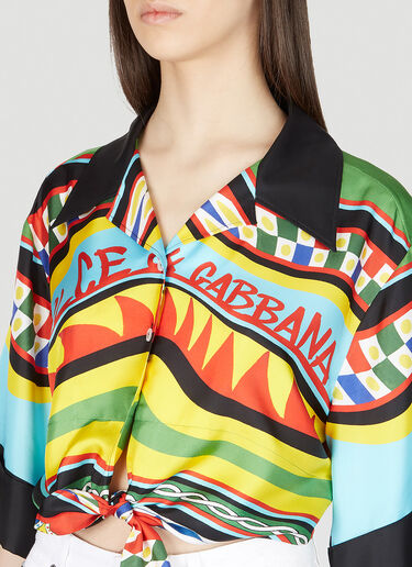 Dolce & Gabbana 短款条纹印花蚕丝衬衫 蓝 dol0253006