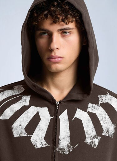 Palm Angels Big Neck Logo Zip Loose Hoodie Brown pma0166282