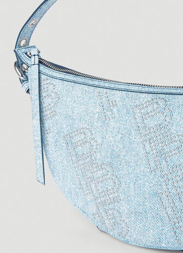 BY FAR Gib Studded Denim Print Shoulder Bag Light Blue byf0251004