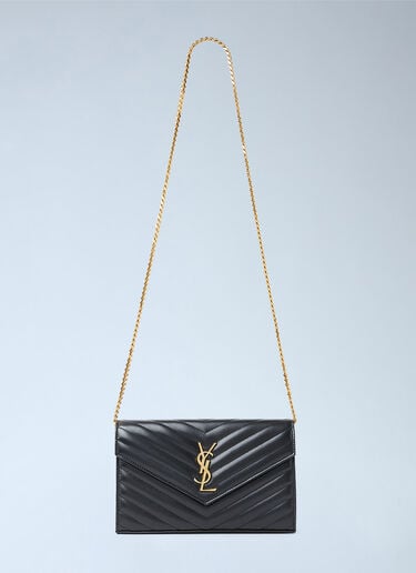 Saint Laurent Cassandre Matelassé 链条皮革钱包 黑色 sla0253114