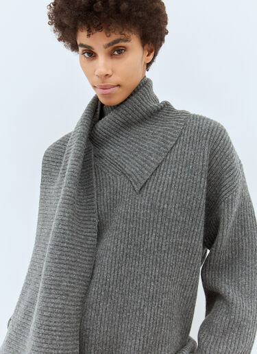 TOTEME Long-Scarf Wool Sweater Grey tot0258010