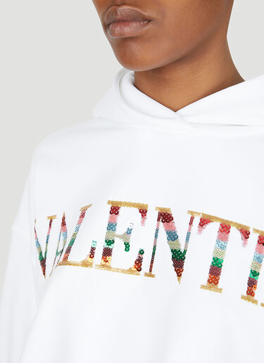 Valentino Sequin Logo Hooded Sweatshirt White val0247005