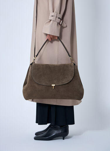 TOTEME T-Lock Suede Satchel Bag Beige tot0263071