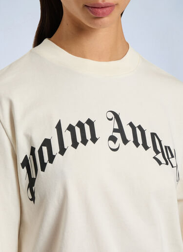 LN-CC® - Palm Angels: Curved Logo Boxy T-Shirt - White Palm Angels Curved Logo Boxy T-Shirt White pma0266040