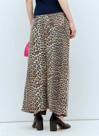 GANNI Leopard Denim Maxi Skirt Brown gan0256004