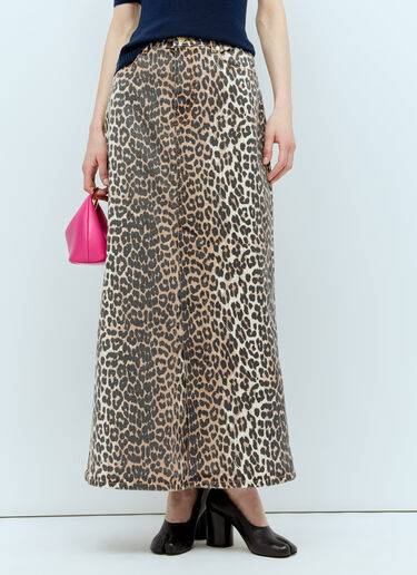 GANNI Leopard Denim Maxi Skirt Brown gan0256004