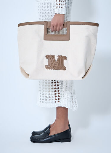 Max Mara 가죽 장식 캔버스 토트 베이지 max0264067