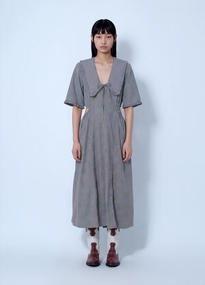 GANNI Check Cotton Cut Out Midi Dress Brown gan0265002