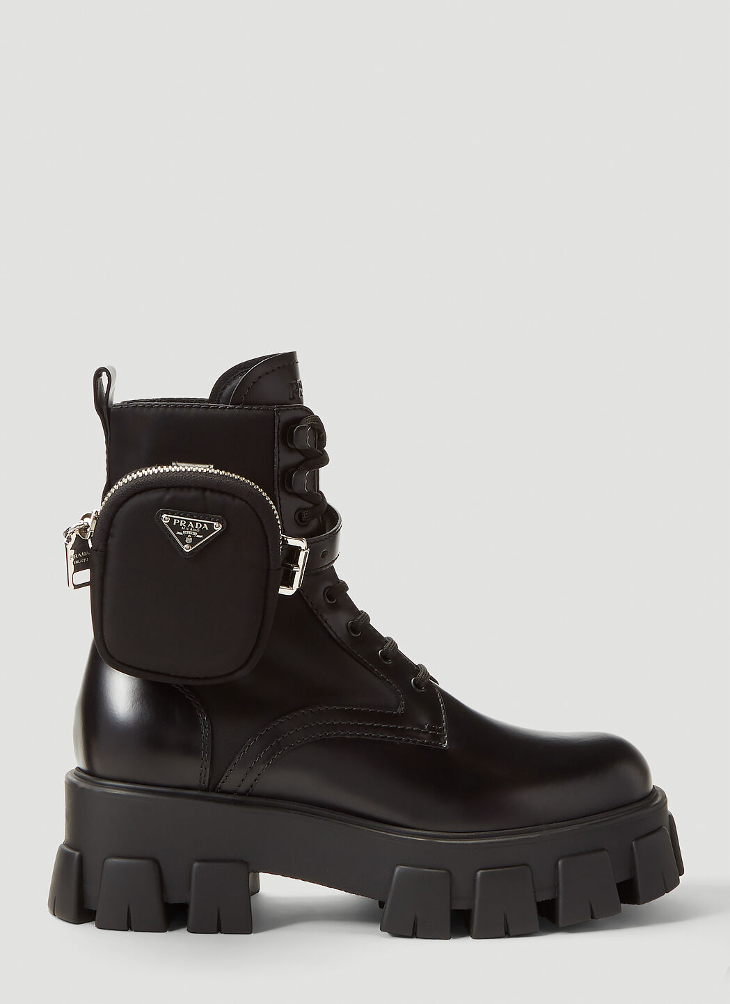 Prada Patch Pocket Leather Ankle Boots in Black LN CC