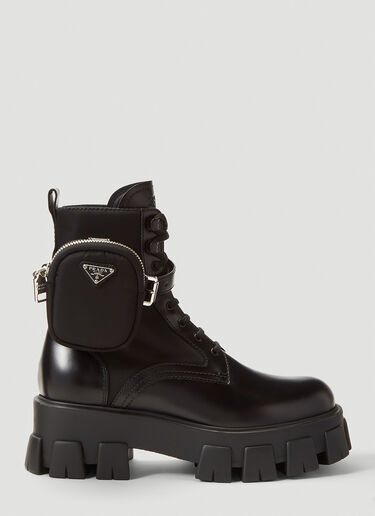 Prada Patch-Pocket Leather Ankle Boots Black pra0241042