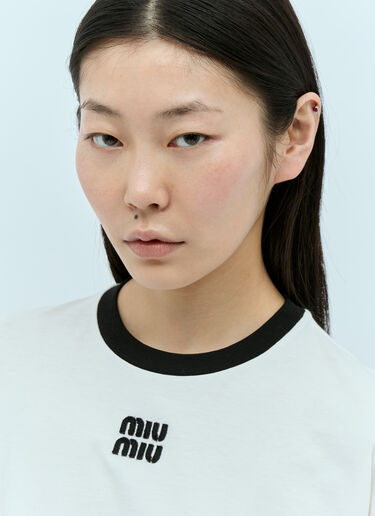 Miu Miu 徽标贴饰长袖 T 恤 白色 miu0256008
