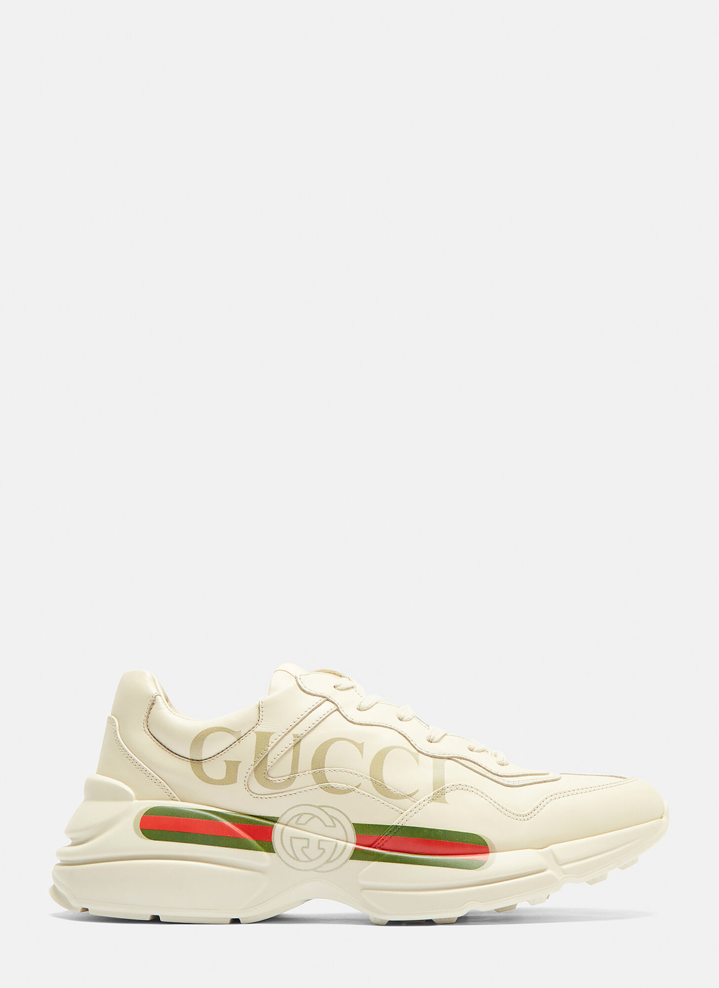 Shop Gucci Rhyton  Logo Leather Sneakers In White
