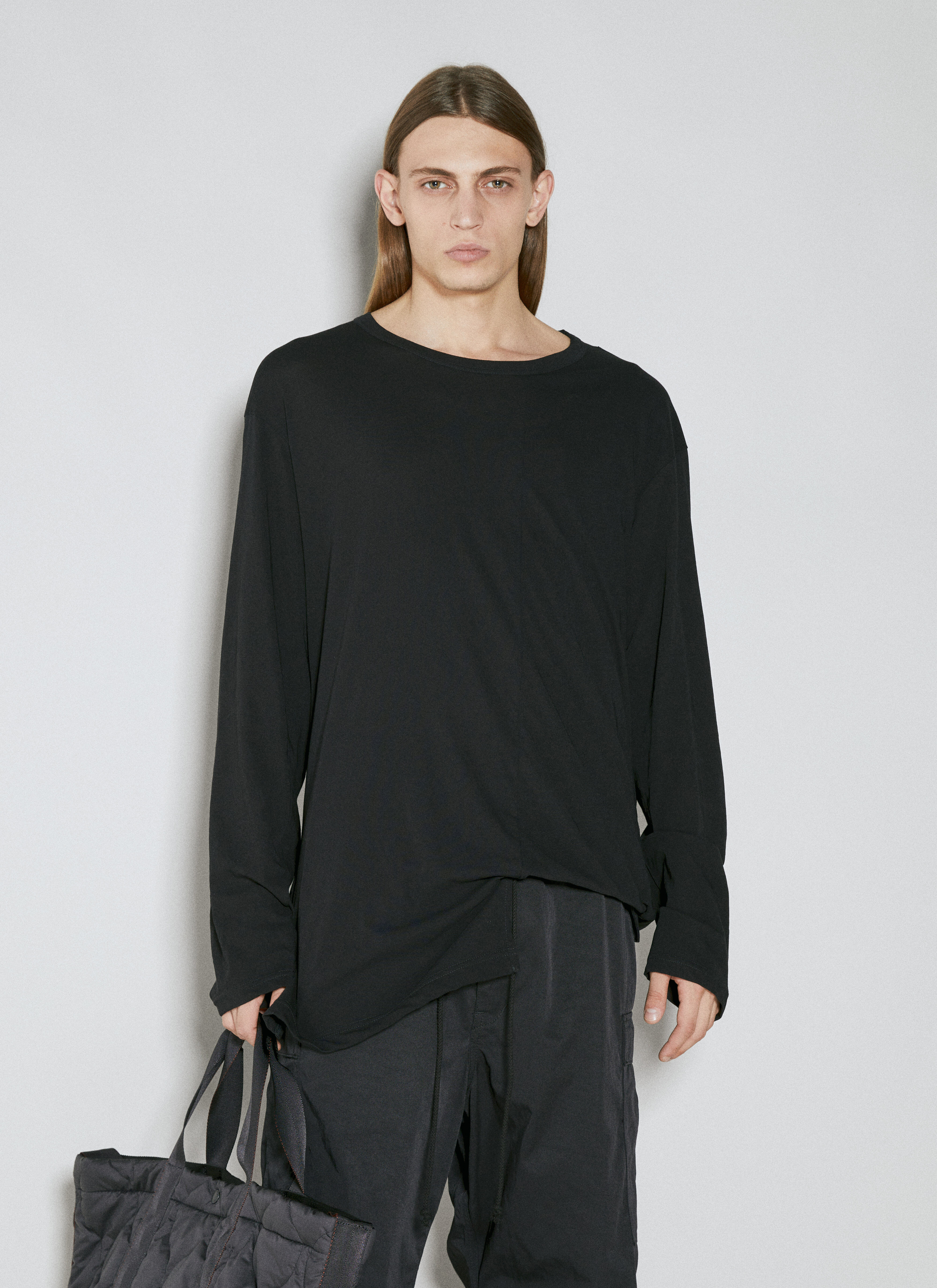 Jil Sander+ Asymmetric Hem Long Sleeve T-Shirt Black jsp0149011
