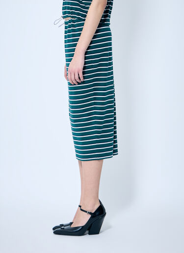 Prada Striped Piquet Midi Skirt Green pra0260013