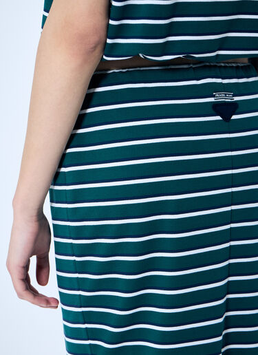 Prada Striped Piquet Midi Skirt Green pra0260013