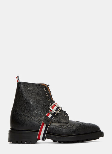 Thom Browne Pebbled Leather Wingtip Brogue Boots Black thb0125006