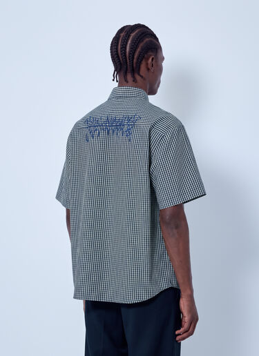 LN-CC® - VETEMENTS: Metal Logo Checked Short Sleeve Shirt - Black VETEMENTS Metal Logo Checked Short Sleeve Shirt Black vet0166012