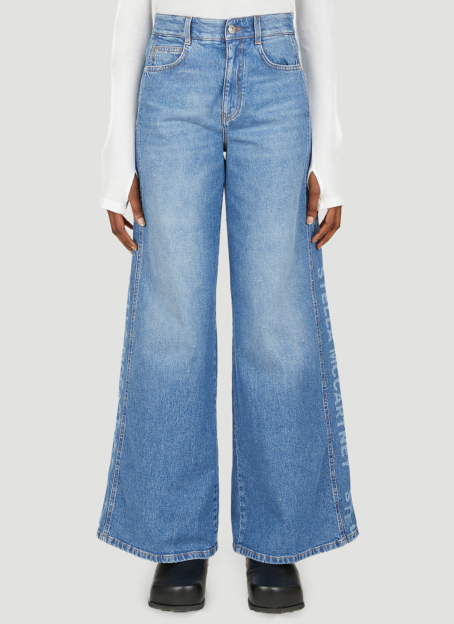 Stella Mccartney Salt And Pepper Lasered Logo Jeans In Denim