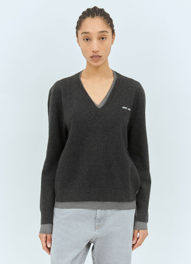 Miu Miu Logo Emboidery Sweater Grey miu0258077