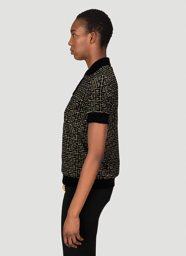 Balmain Velvet Monogram Jacquard Polo Shirt Black bln0253003