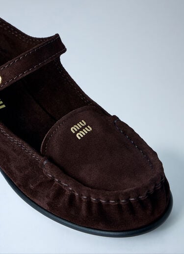 Miu Miu Suede Mary Jane Loafers Brown miu0263023