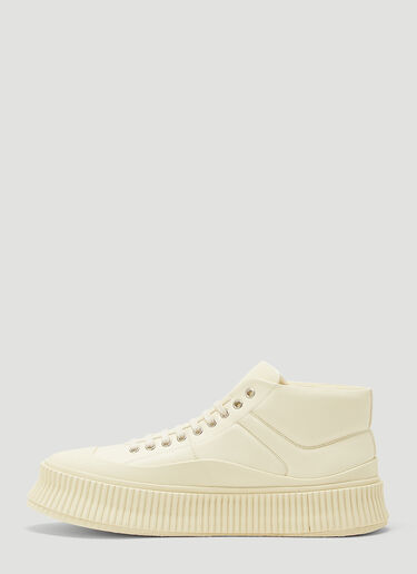 Jil Sander Ribbed-Sole Leather Sneakers Beige jil0143021